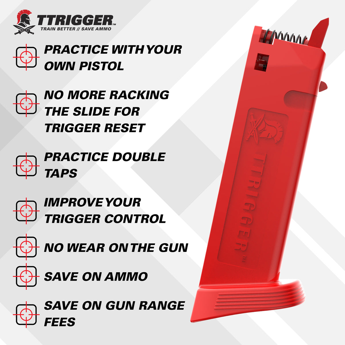 TTRIGGER Dry Fire Training Magazine for Glock double stack models. NOT Compatible with Laser Cartridges